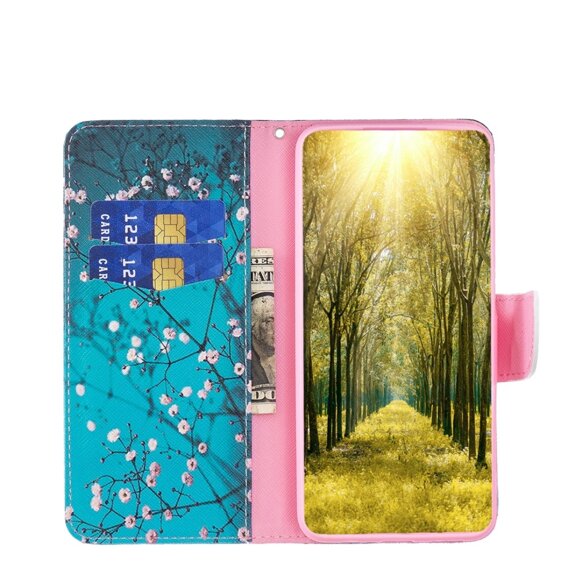 Cu clapetă pentru Samsung Galaxy S23 FE, Wallet, Sakura, albastru