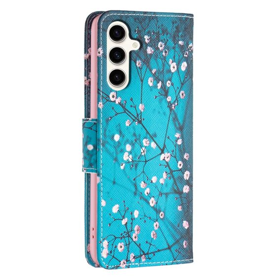 Cu clapetă pentru Samsung Galaxy S23 FE, Wallet, Sakura, albastru