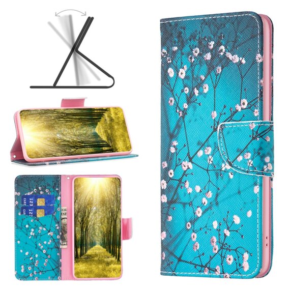 Cu clapetă pentru Samsung Galaxy S23 FE, Wallet, Sakura, albastru