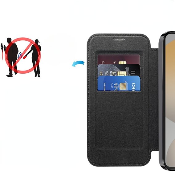 Cu clapetă pentru Samsung Galaxy S24 FE, RFID Wallet MagSafe CamShield, negru