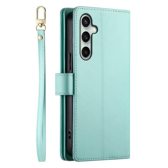 Cu clapetă pentru Samsung Galaxy S24 FE, Wallet Zipper Pocket, verde