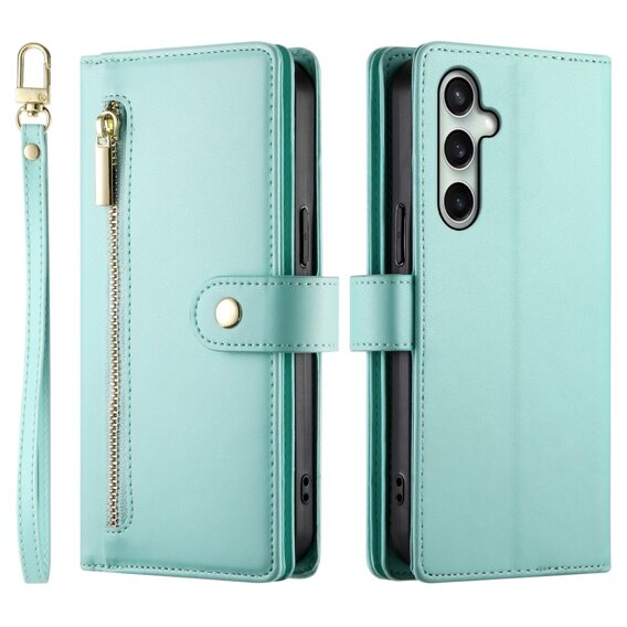 Cu clapetă pentru Samsung Galaxy S24 FE, Wallet Zipper Pocket, verde