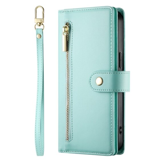 Cu clapetă pentru Samsung Galaxy S24 FE, Wallet Zipper Pocket, verde