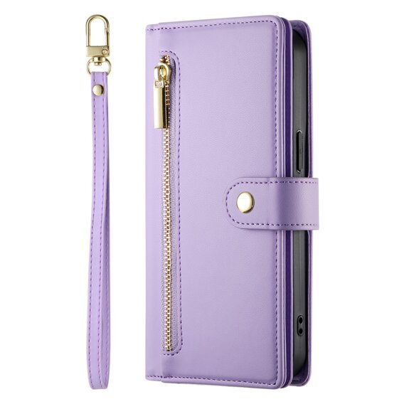 Cu clapetă pentru Samsung Galaxy S24 FE, Wallet Zipper Pocket, violet