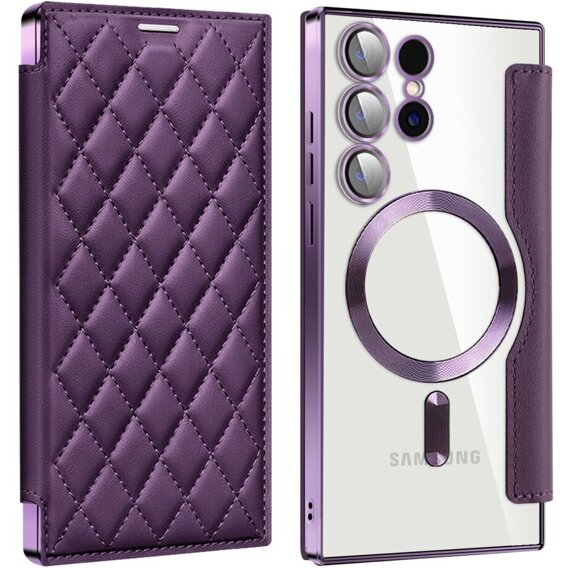 Cu clapetă pentru Samsung Galaxy S24 Ultra, RFID Wallet MagSafe CamShield, violet