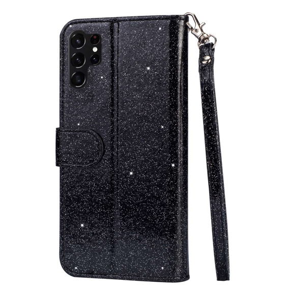 Cu clapetă pentru Samsung Galaxy S24 Ultra, Wallet Zipper Pocket Glittery, negru