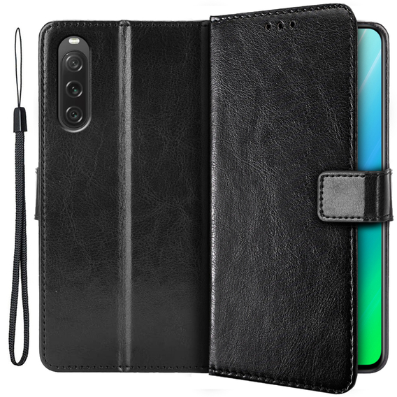 Cu clapetă pentru Sony Xperia 10 V, Crazy Horse Wallet, negru