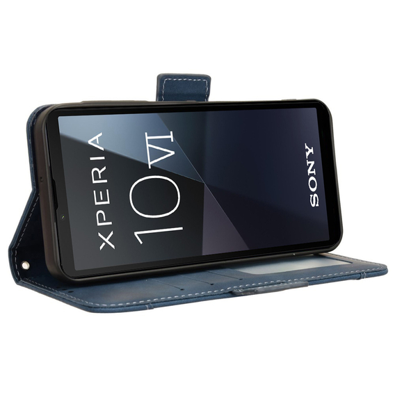 Cu clapetă pentru Sony Xperia 10 VI, Card Slot, albastru închis