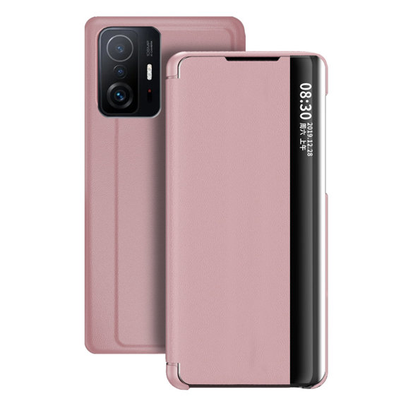 Cu clapetă pentru Xiaomi 11T / 11T Pro, Side View, roz rose gold