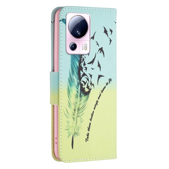 Cu clapetă pentru Xiaomi 13 Lite, Wallet, feather, albastru