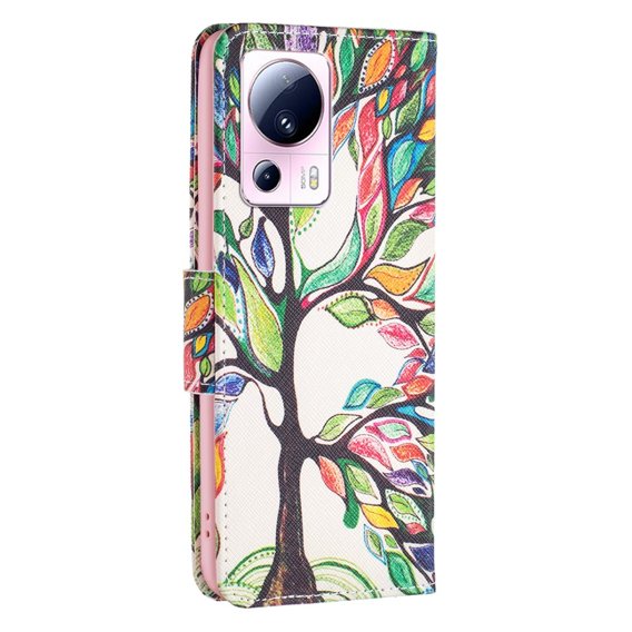 Cu clapetă pentru Xiaomi 13 Lite, Wallet, tree of life, alb