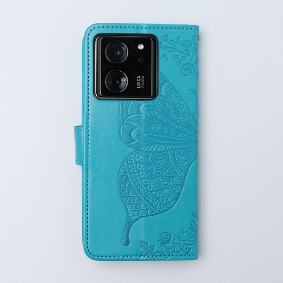 Cu clapetă pentru Xiaomi 13T / 13T Pro, Butterfly, albastru