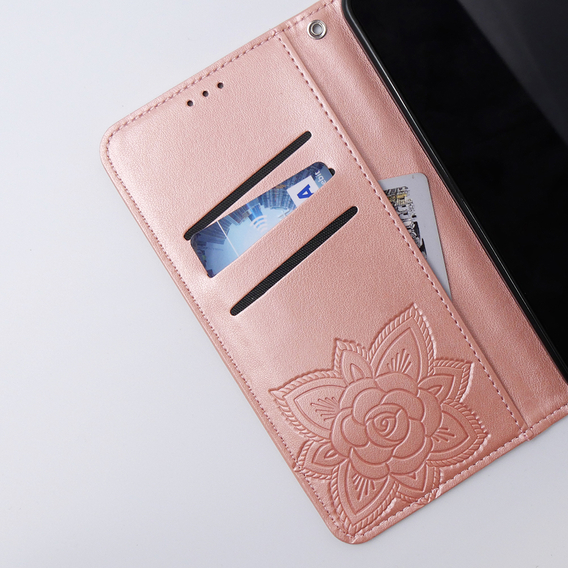 Cu clapetă pentru Xiaomi 13T / 13T Pro, Butterfly, roz rose gold