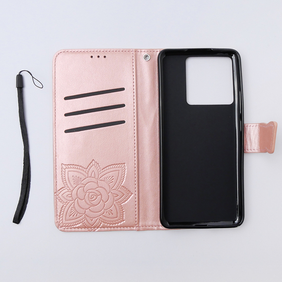 Cu clapetă pentru Xiaomi 13T / 13T Pro, Butterfly, roz rose gold