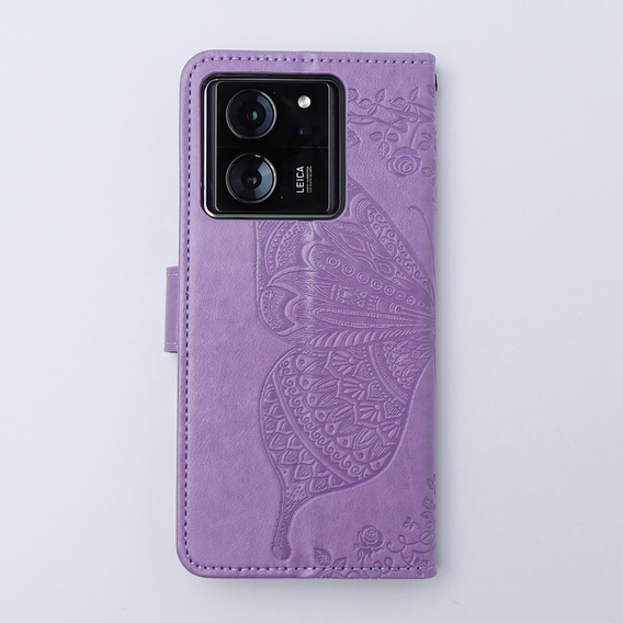 Cu clapetă pentru Xiaomi 13T / 13T Pro, Butterfly, violet