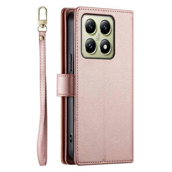 Cu clapetă pentru Xiaomi 14T, Wallet Zipper Pocket, roz