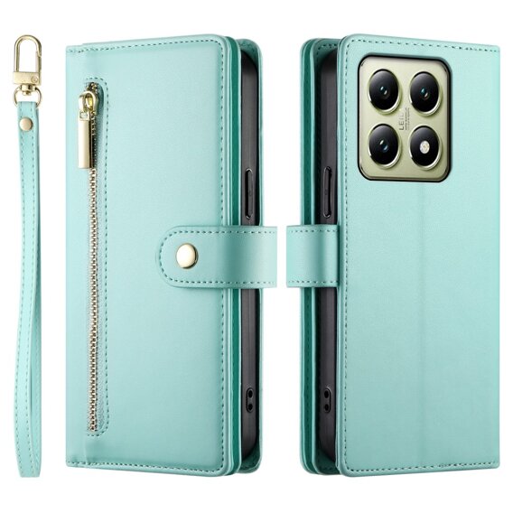 Cu clapetă pentru Xiaomi 14T, Wallet Zipper Pocket, verde