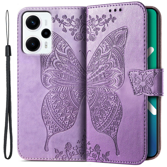 Cu clapetă pentru Xiaomi Poco F5, Butterfly, violet