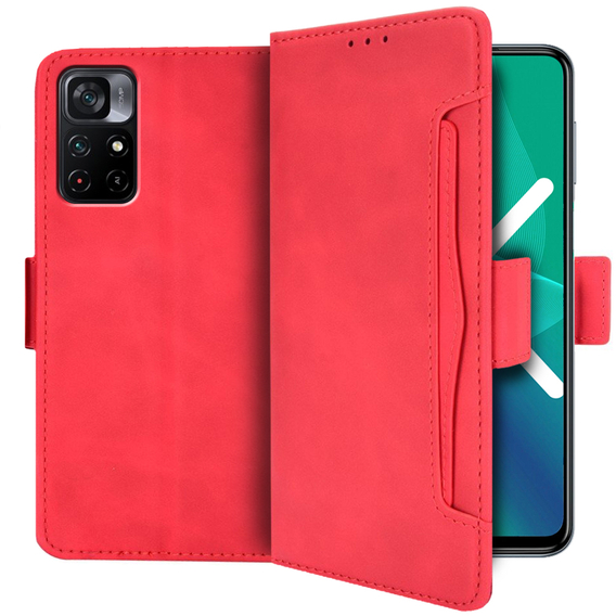 Cu clapetă pentru Xiaomi Poco M4 Pro 5G / Redmi Note 11S 5G, Card Slot, roșu