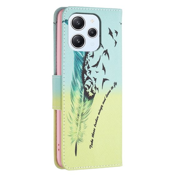 Cu clapetă pentru Xiaomi Redmi 12 4G, Wallet, feather, albastru