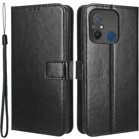 Cu clapetă pentru Xiaomi Redmi 12C, Crazy Horse Wallet, negru