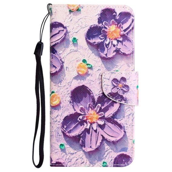 Cu clapetă pentru Xiaomi Redmi 13C / Poco C65, Wallet, Painted Flowers, violet