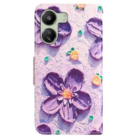 Cu clapetă pentru Xiaomi Redmi 13C / Poco C65, Wallet, Painted Flowers, violet