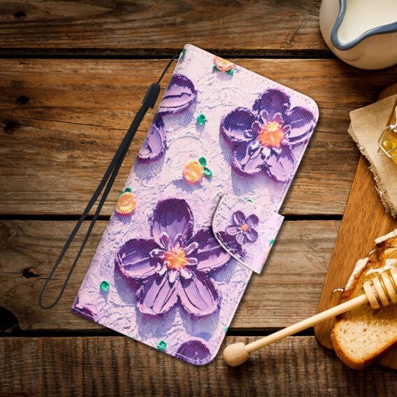 Cu clapetă pentru Xiaomi Redmi 13C / Poco C65, Wallet, Painted Flowers, violet