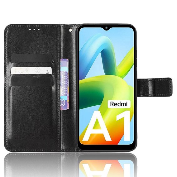 Cu clapetă pentru Xiaomi Redmi A1 4G / A2 4G, Crazy Horse Wallet, negru