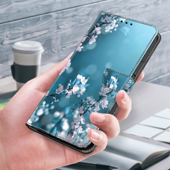 Cu clapetă pentru Xiaomi Redmi Note 12 4G, Wallet, cherry blossom, albastru