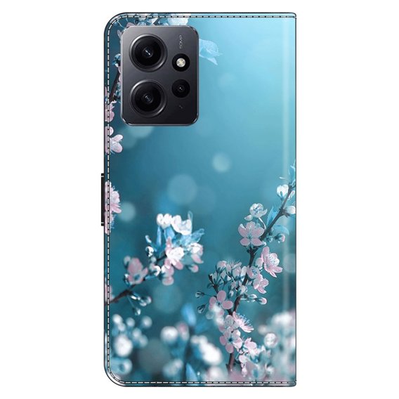 Cu clapetă pentru Xiaomi Redmi Note 12 4G, Wallet, cherry blossom, albastru