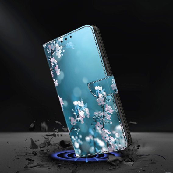 Cu clapetă pentru Xiaomi Redmi Note 12 4G, Wallet, cherry blossom, albastru