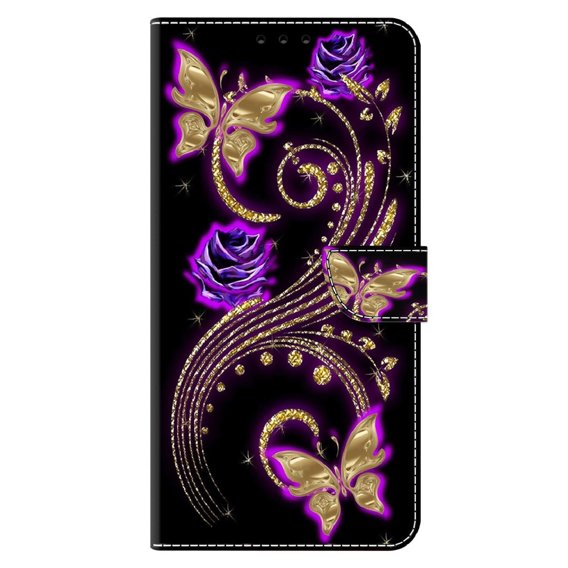 Cu clapetă pentru Xiaomi Redmi Note 12 4G, Wallet, flowers & butterfly, alb