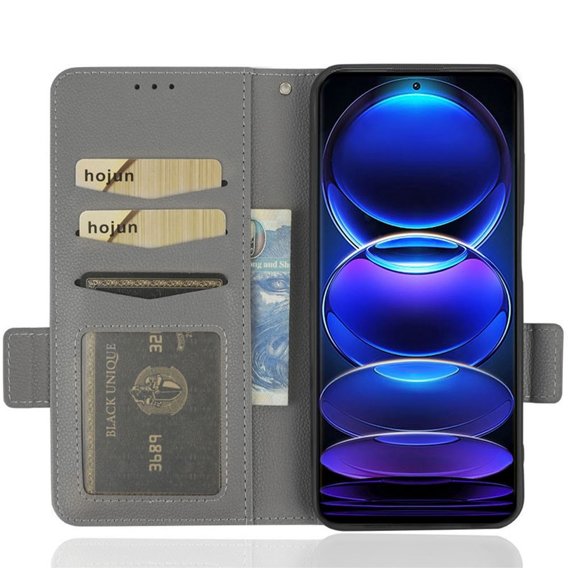 Cu clapetă pentru Xiaomi Redmi Note 12 5G / POCO X5 5G, Wallet Litchi Magnet, gri