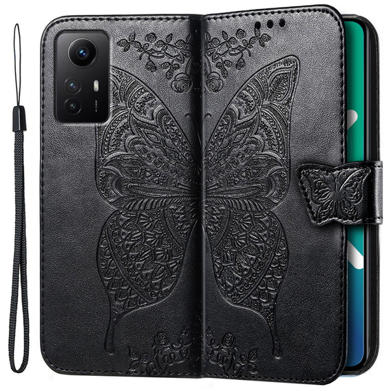 Cu clapetă pentru Xiaomi Redmi Note 12S, Butterfly, negru