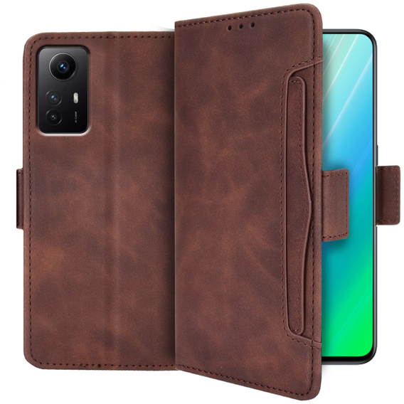 Cu clapetă pentru Xiaomi Redmi Note 12S, Card Slot, maro