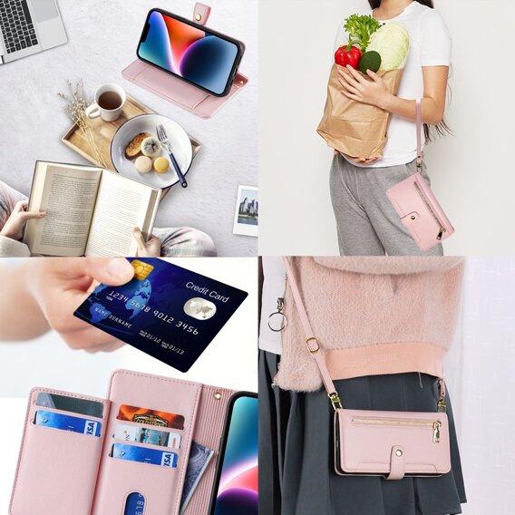 Cu clapetă pentru Xiaomi Redmi Note 13 5G, Wallet Zipper Pocket, roz