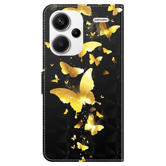 Cu clapetă pentru Xiaomi Redmi Note 13 Pro+, Wallet, Butterflies de aur