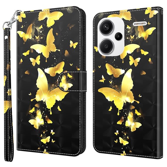 Cu clapetă pentru Xiaomi Redmi Note 13 Pro+, Wallet, Butterflies de aur