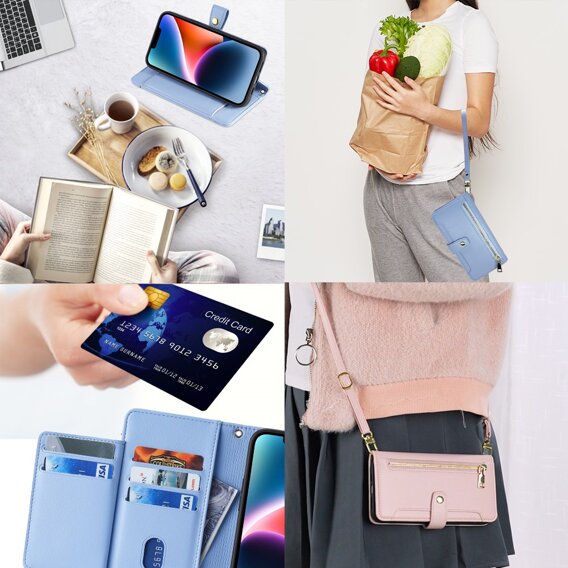 Cu clapetă pentru Xiaomi Redmi Note 13 Pro+, Wallet Zipper Pocket, albastru