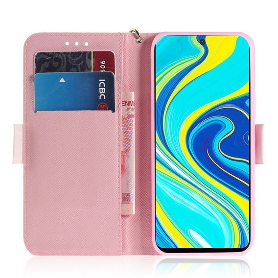 Cu clapetă pentru Xiaomi Redmi Note 9S / 9 Pro / 9 Pro Max, magnolia flowers, alb