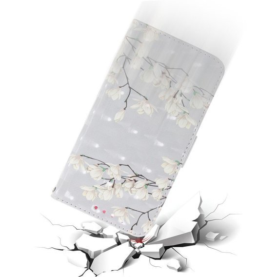 Cu clapetă pentru Xiaomi Redmi Note 9S / 9 Pro / 9 Pro Max, magnolia flowers, alb