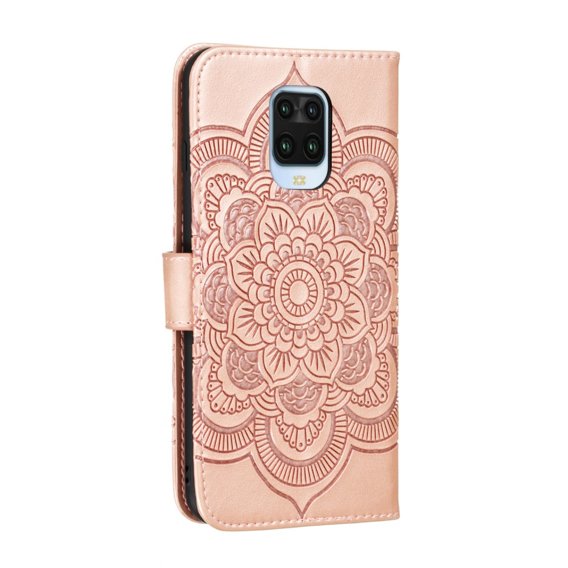 Cu clapetă pentru Xiaomi Redmi Note 9s/ 9 Pro, Mandala Flower, roz rose gold