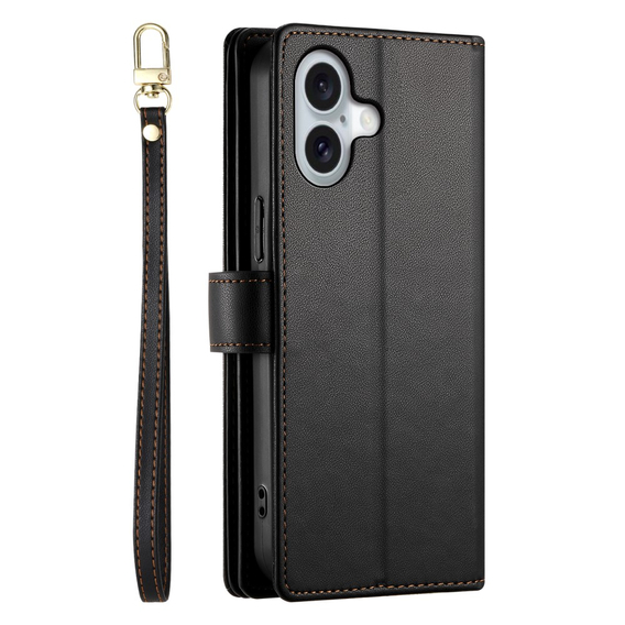 Cu clapetă pentru iPhone 16, Wallet Zipper Pocket, negru