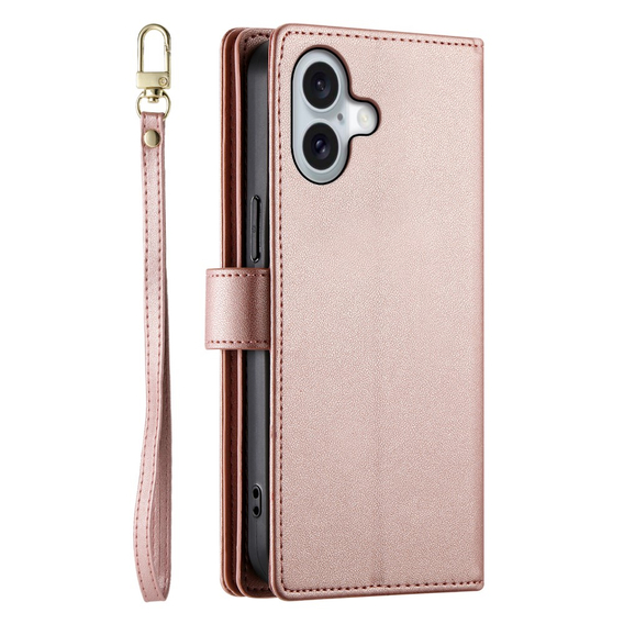 Cu clapetă pentru iPhone 16, Wallet Zipper Pocket, roz