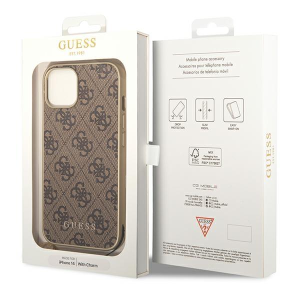 GUESS Huse pentru iPhone 14, 4G Charms Collection Hardcase, maro