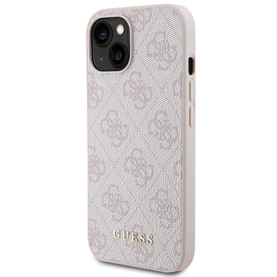 GUESS Huse pentru iPhone 15 Plus, 4G Metal Gold Logo, roz