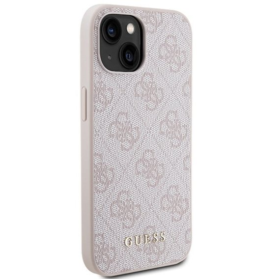 GUESS Huse pentru iPhone 15 Plus, 4G Metal Gold Logo, roz