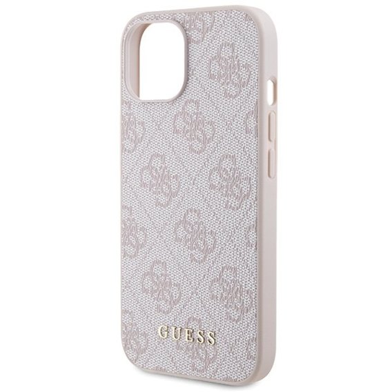 GUESS Huse pentru iPhone 15 Plus, 4G Metal Gold Logo, roz