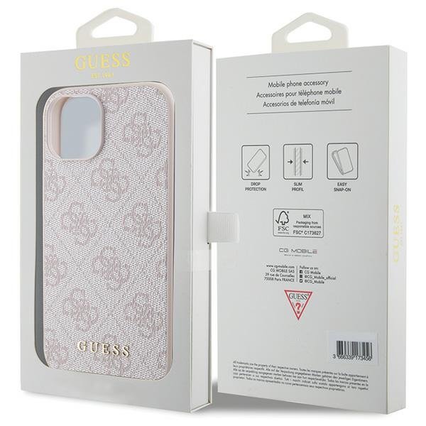 GUESS Huse pentru iPhone 15 Plus, 4G Metal Gold Logo, roz